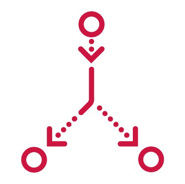 tres círculos rojos y flechas que señalan en diferentes direcciones