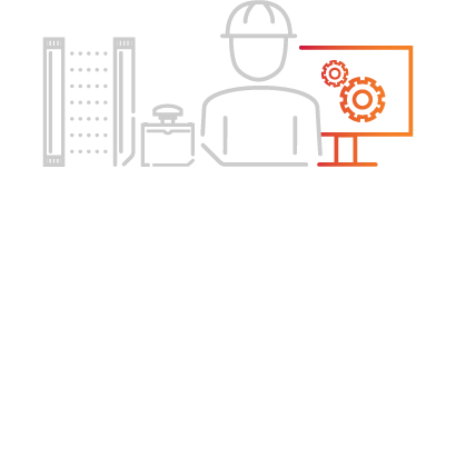 Collage di icone contenente dispositivi di sicurezza e un utente al computer, il computer è evidenziato con il colore mentre i dispositivi e l’utente sono grigi