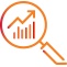 icon of magnifying glass focusing on an increasing bar chart with up arrow, demonstrating insight