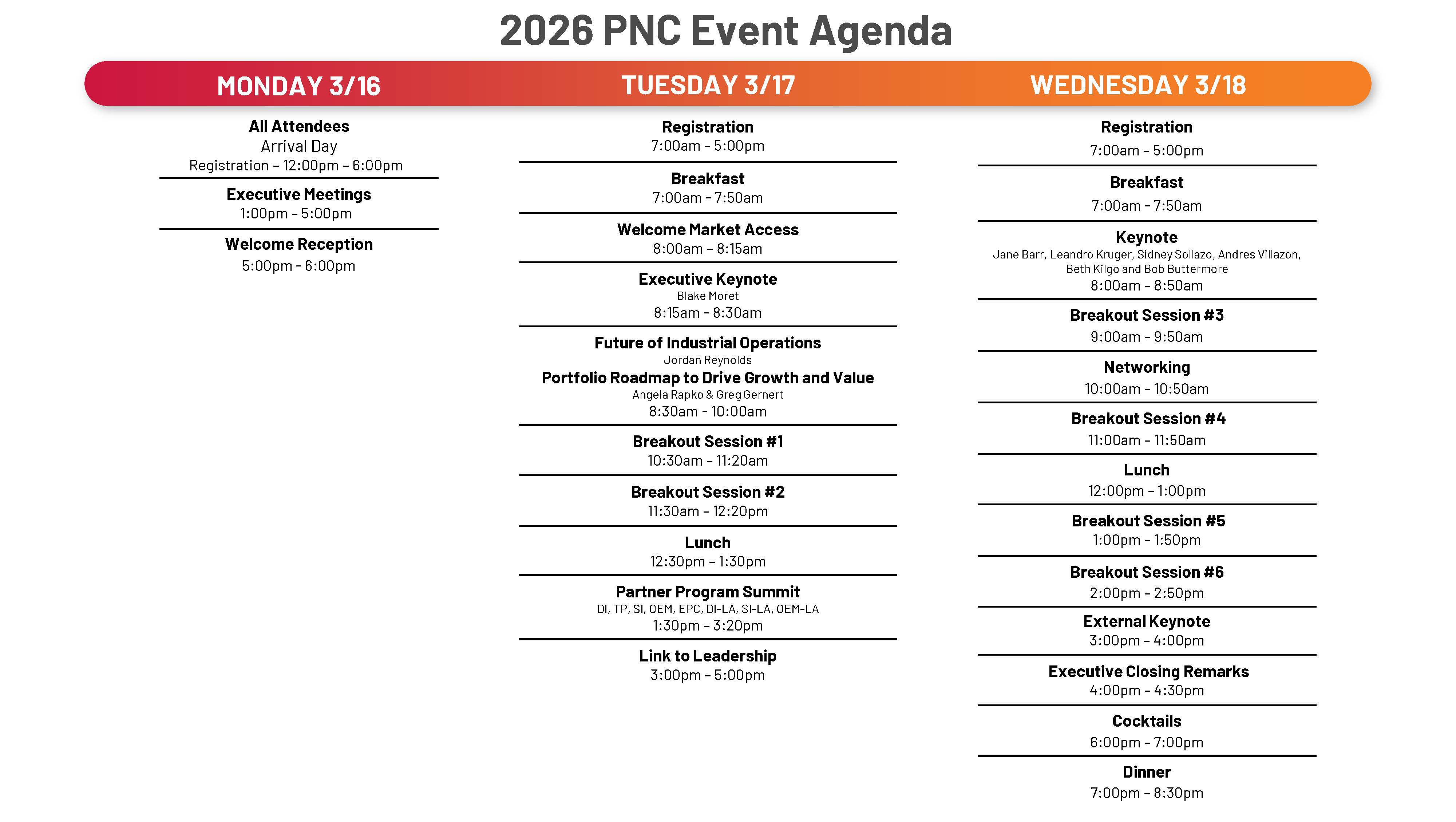 2026 PNC Event Agenda