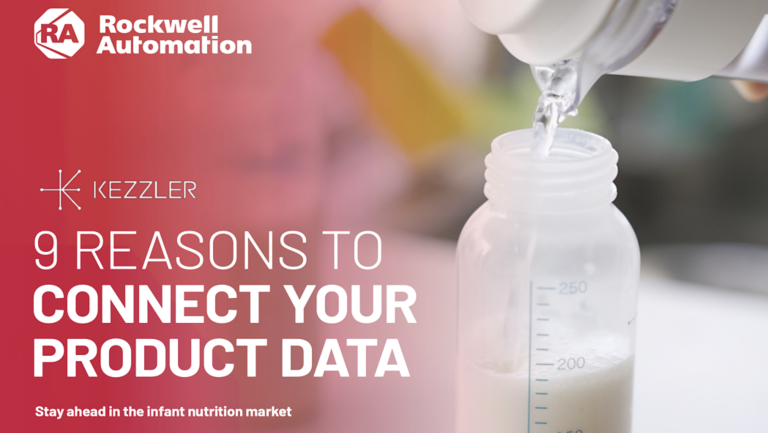 9 Reasons to Connect Your Product Data eBook Thumbnail with a baby's bottle being filled in the background