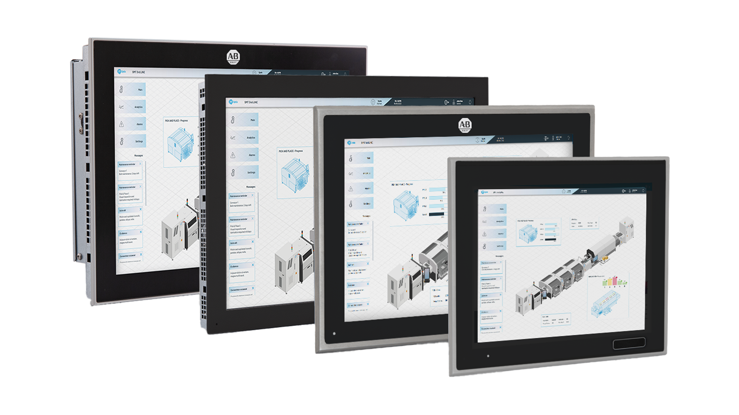 Front facing screens of the ASEM 6300P-SW2 Industrial Panel PC 