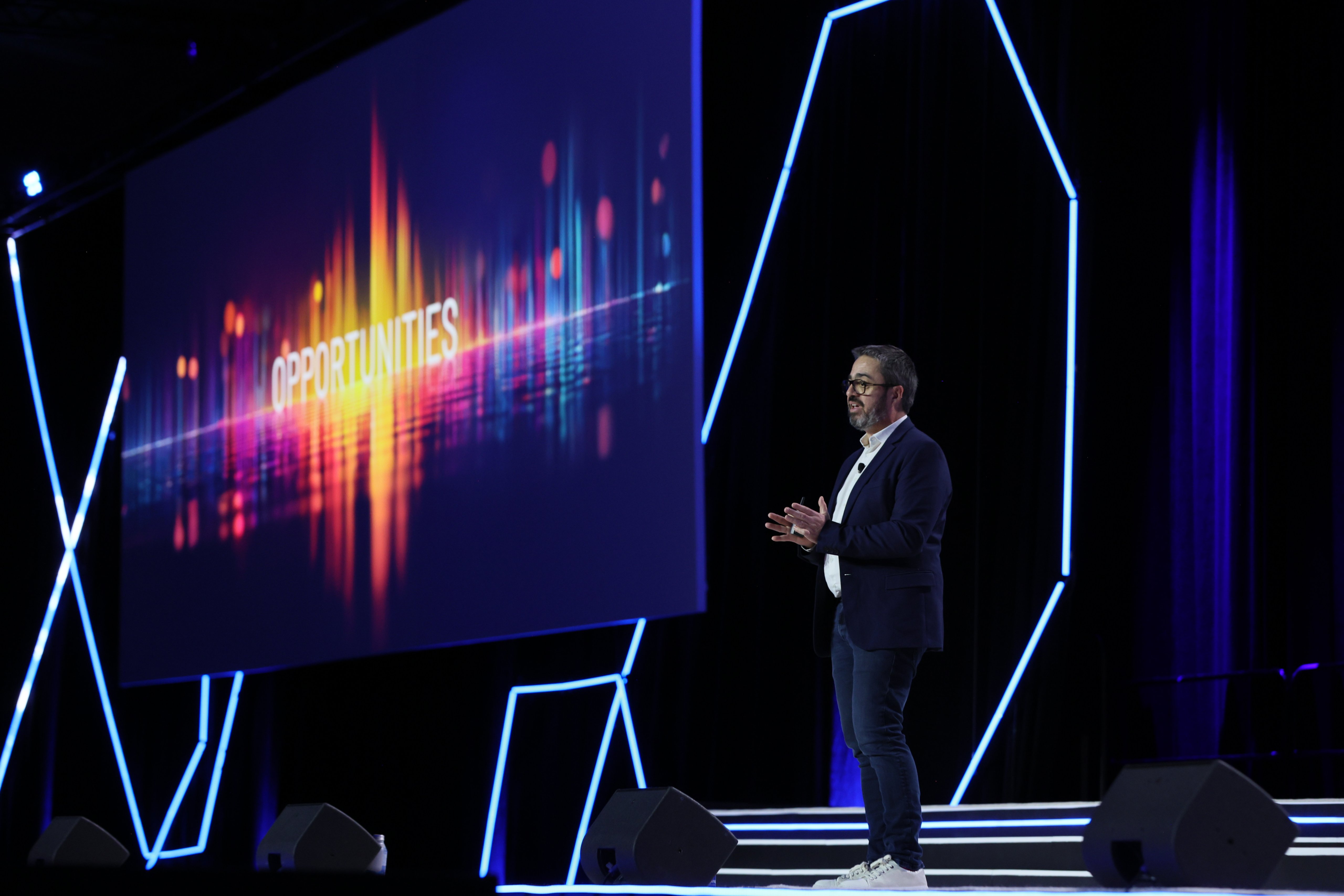 Keynote presenter on stage at Automation Fair