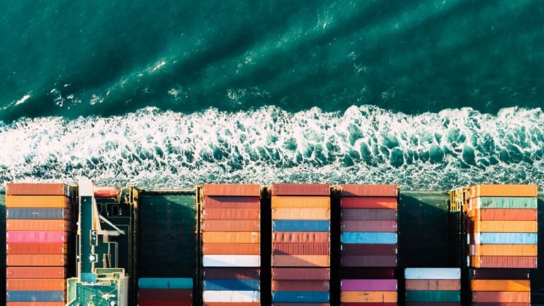 Colourful containers on a cargo ship