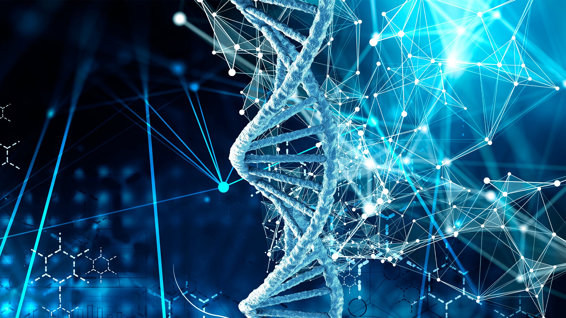 Imagem mostrando tecnologia de DNA e uma rede de dados