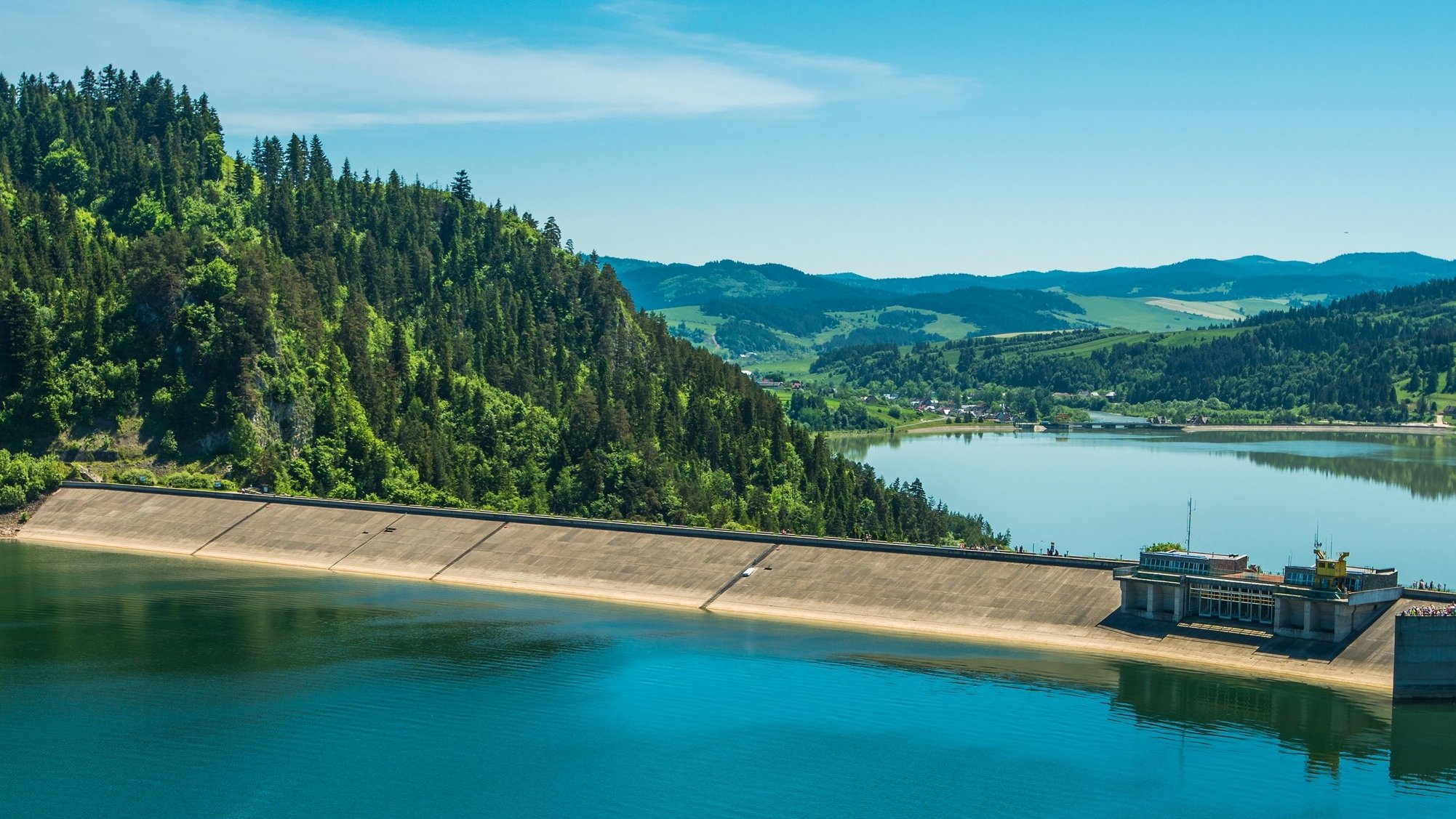 Landscape of Water and Mountains at a Dam