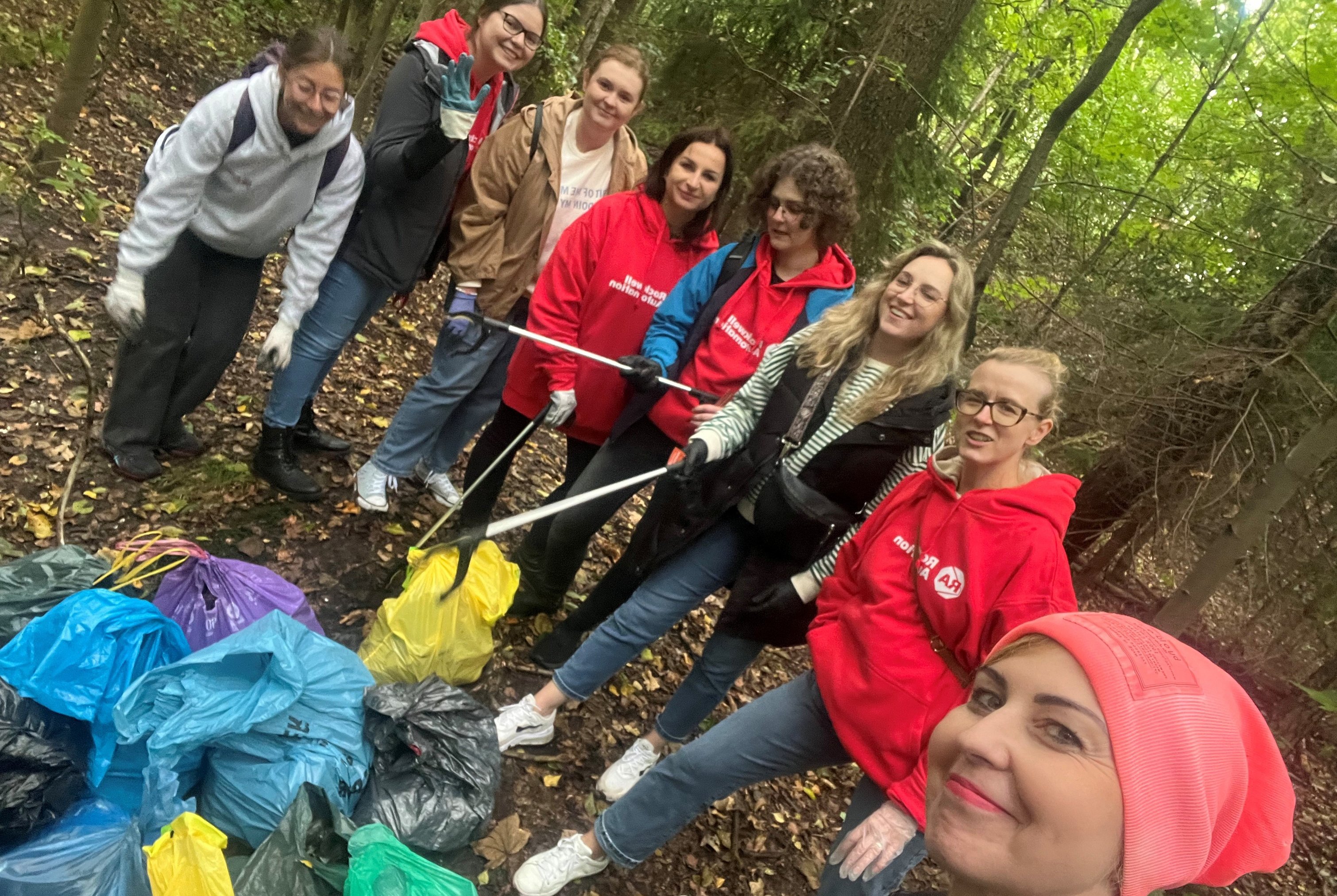 Employees doing cleanup in nature