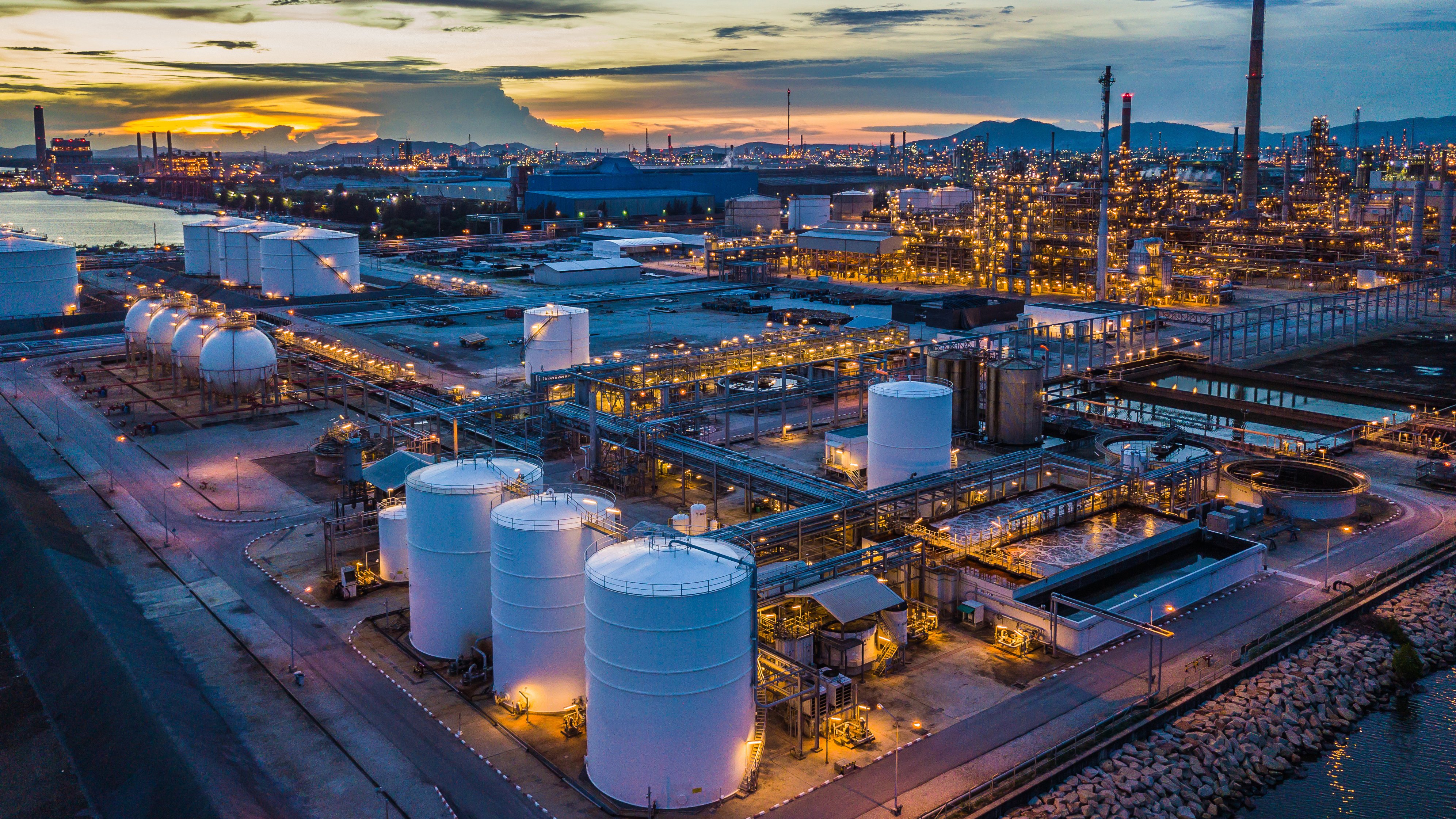 Top view shot from drone of Oil refinery plant and Petrochemical plant.