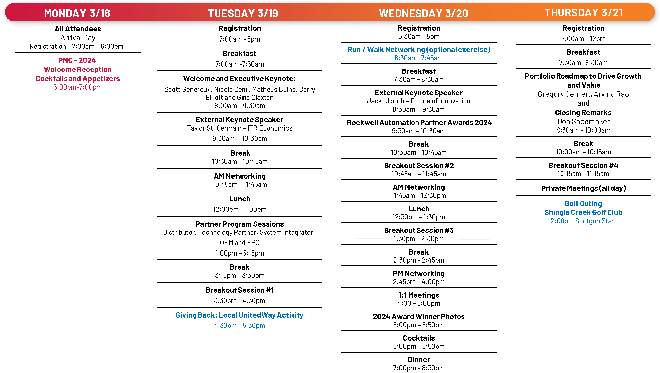 PartnerNetwork Conference Event Schedule 2024