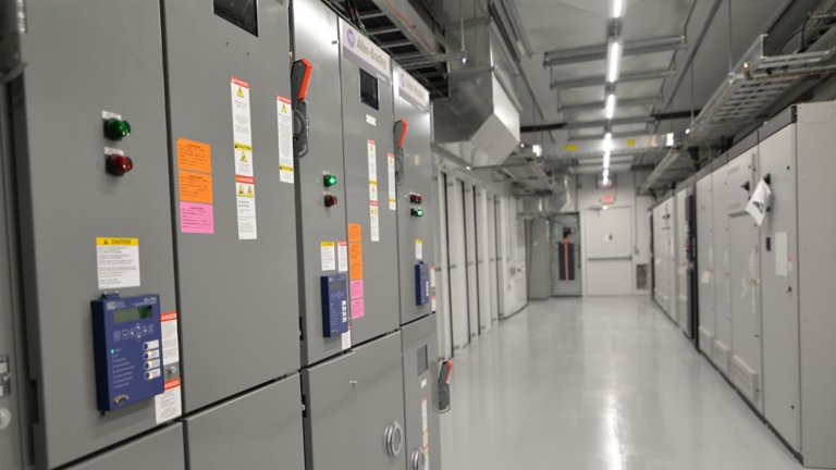 A row of electrical equipment integrated with Logix architecture