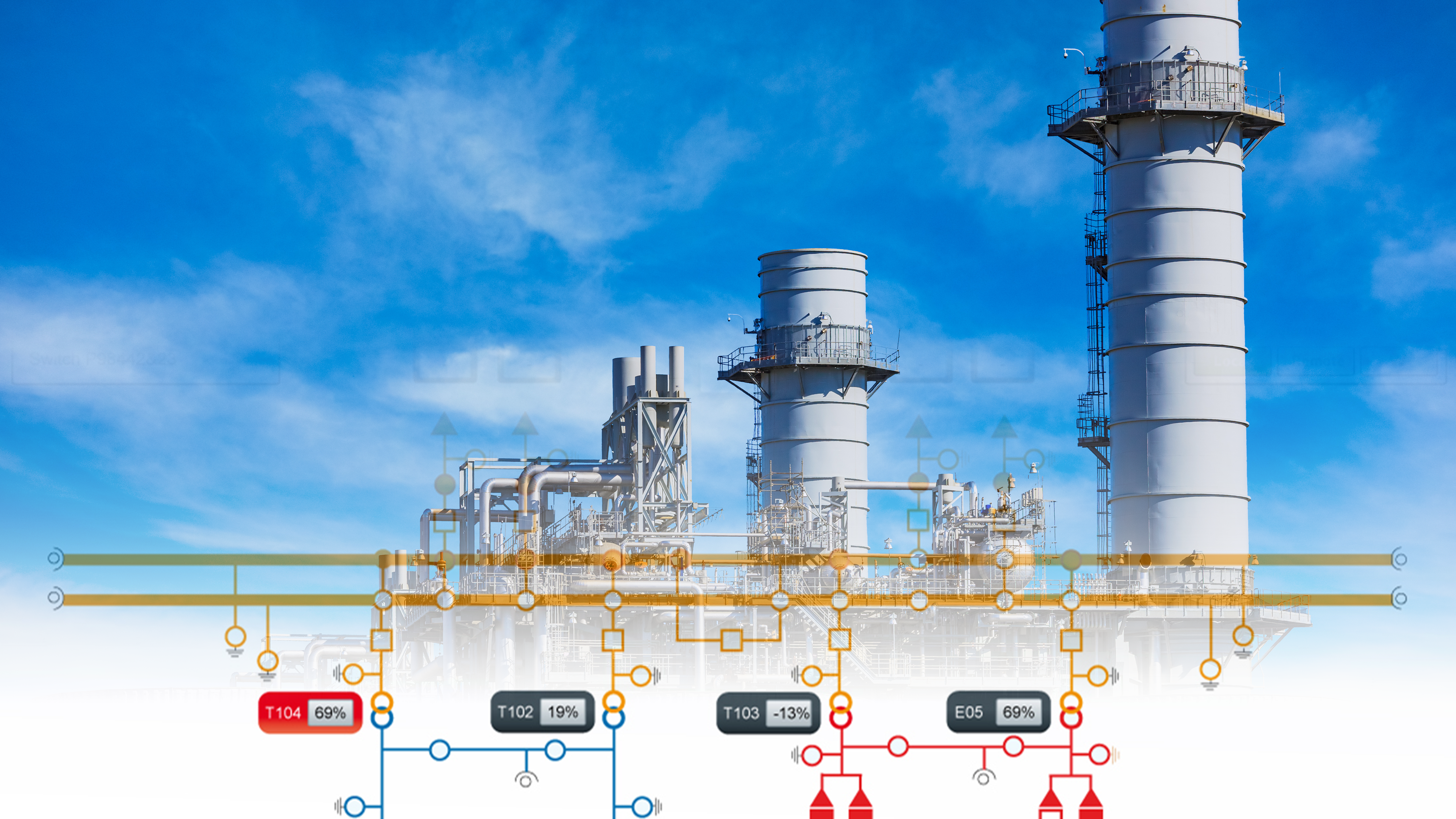 A power plant with screenshot from a SCADA system overlayed.