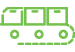 Produktionslinje med lådor på transportband med grön kontur