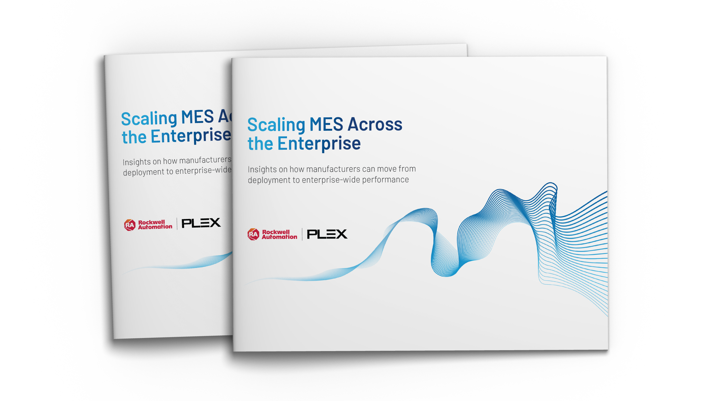 Cover image of the "Scaling MES Across the Enterprise" whitepaper by Plex, featuring a clean white background with blue wave graphics and a stacked document layout