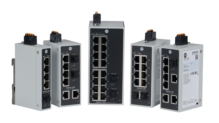 Stratix 2100 Unmanaged Ethernet Switch, Group Image Fiber Connectivity