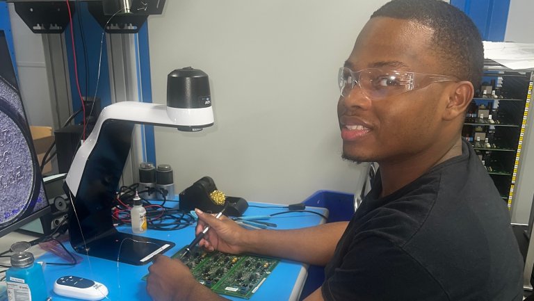 Student Krishawn learning advanced manufacturing technologies