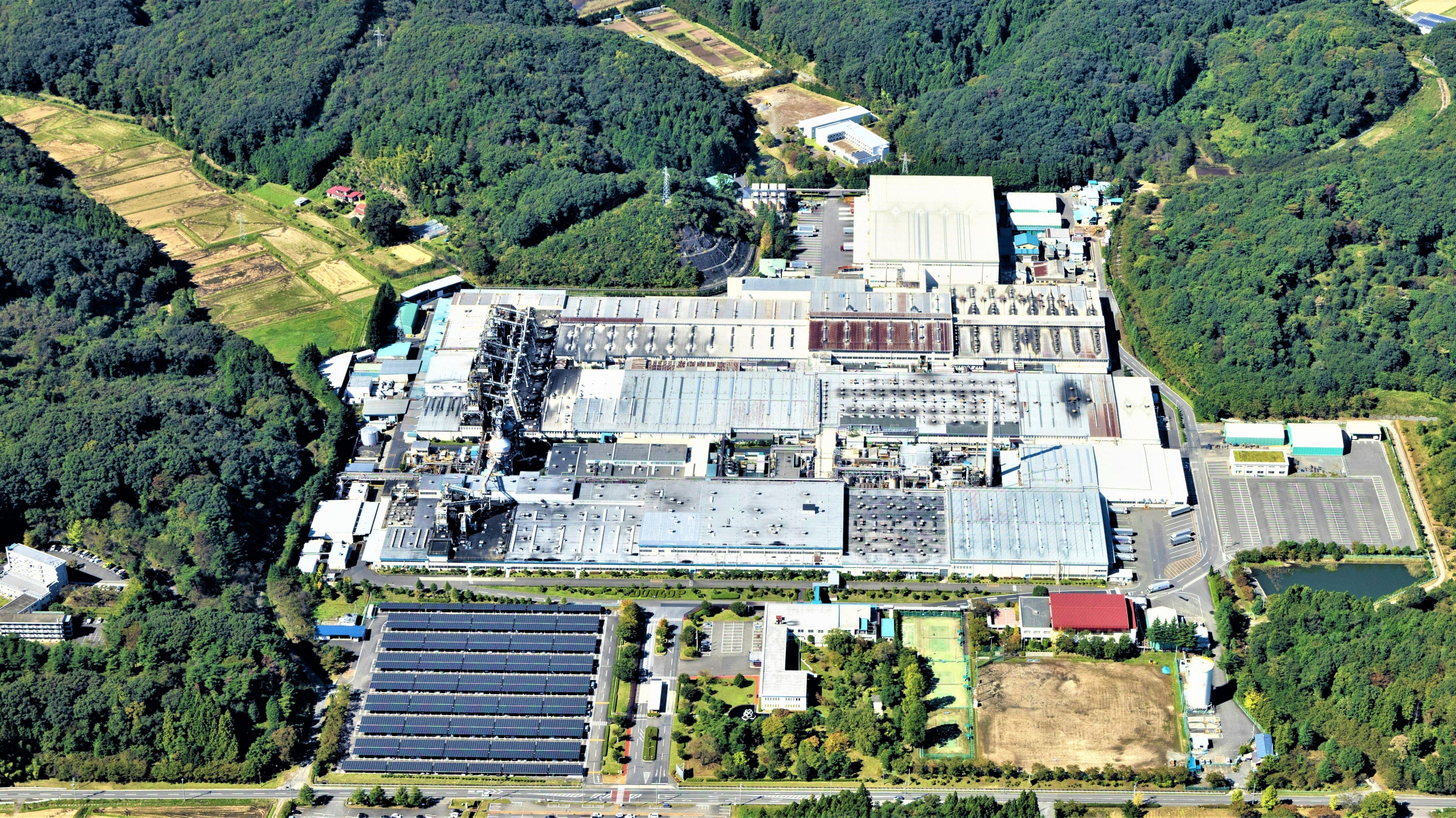 Sumitomo Rubber Research and Design Base surrounded by ground area and ready for future expansion