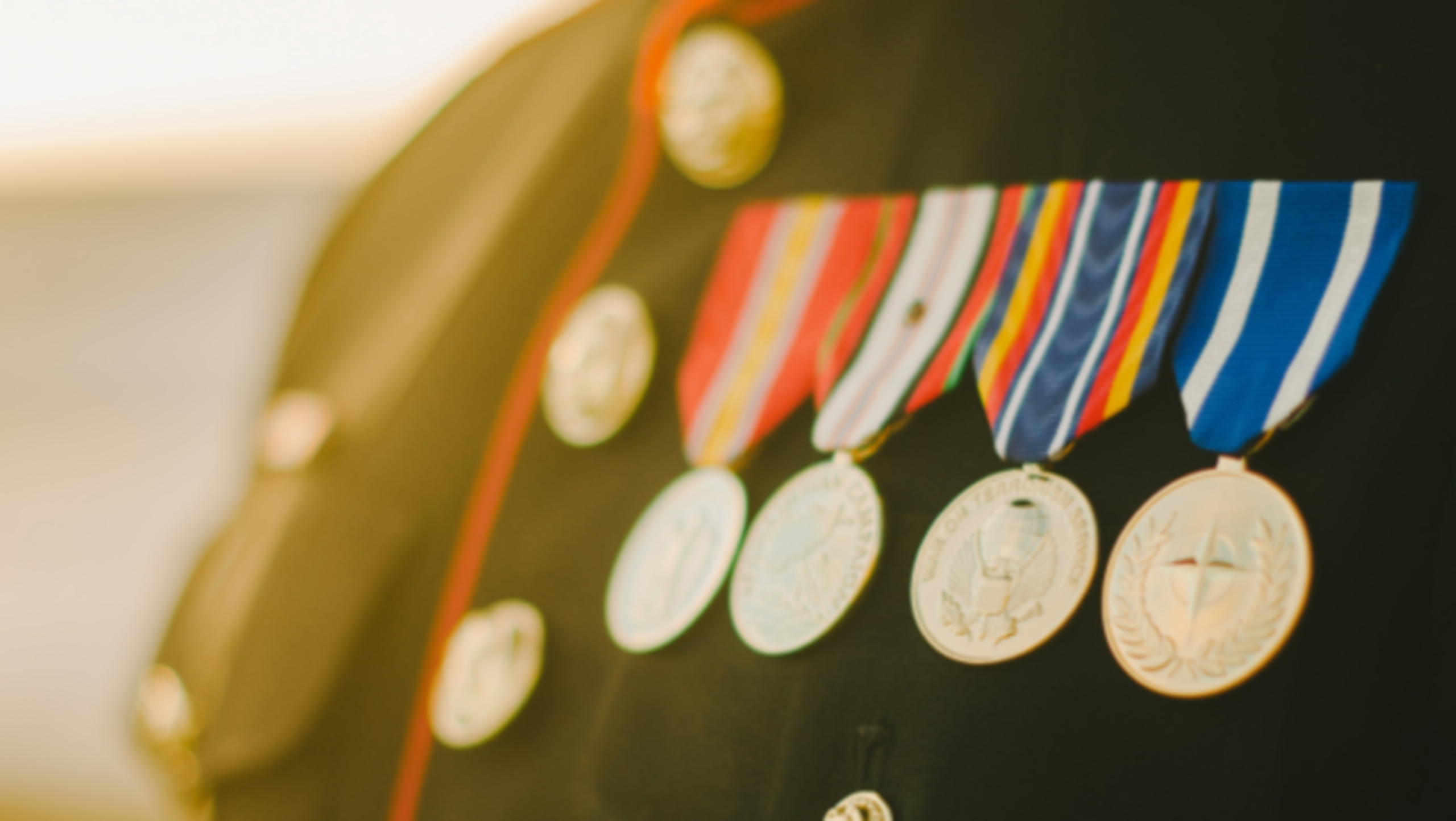 closeup shot of medals on a military veteran's uniform