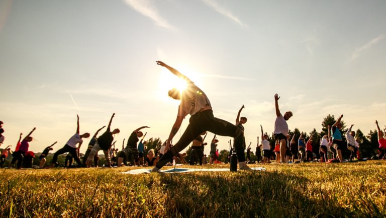 Massive yoga practice in nature