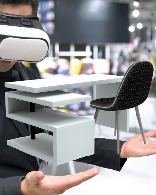 Person wearing VR Headset looking at virtual store