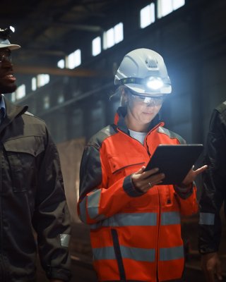 Mining worker communicating with others outside of facility