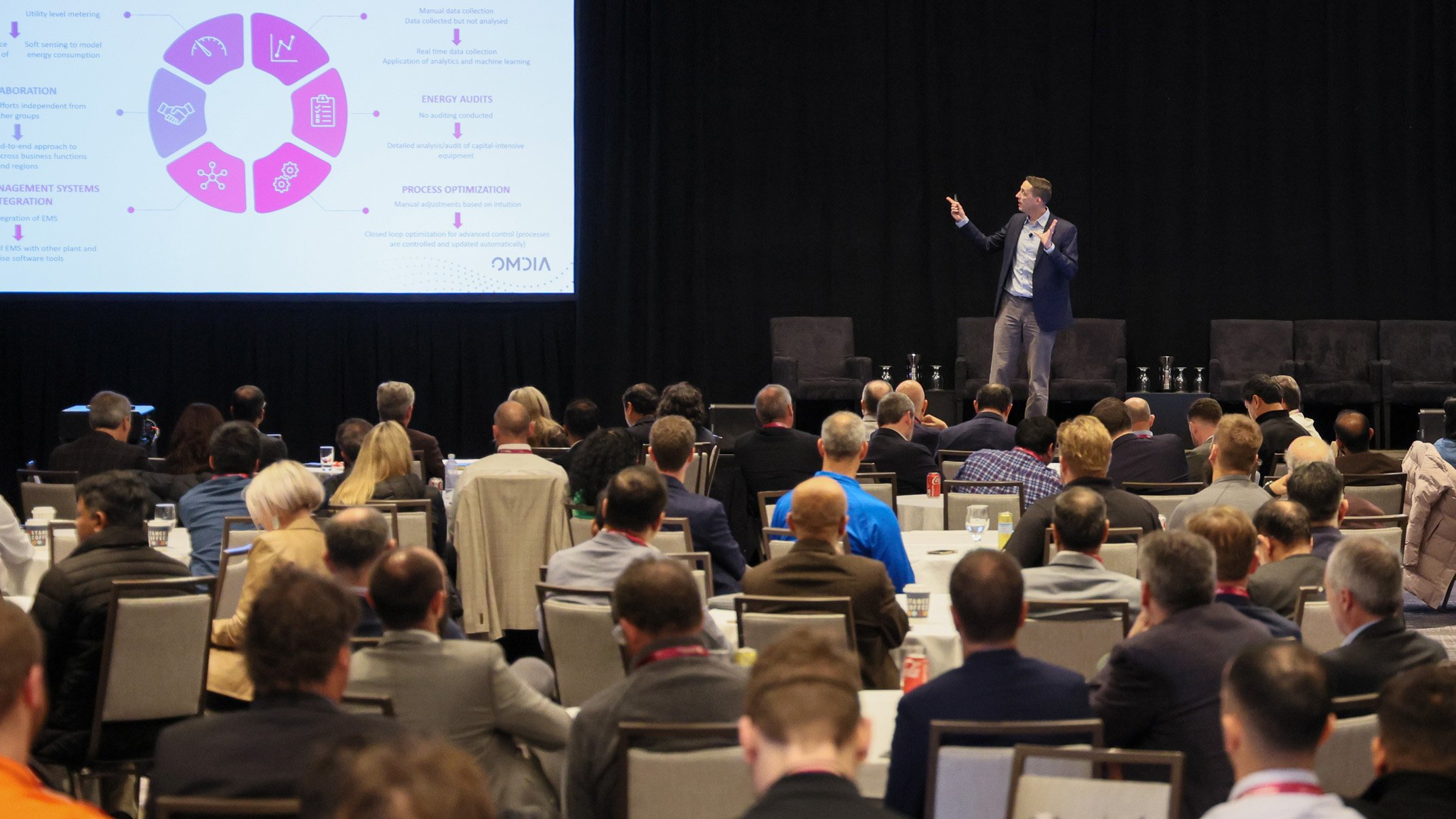 Man presenting on stage at the Automation Fair event