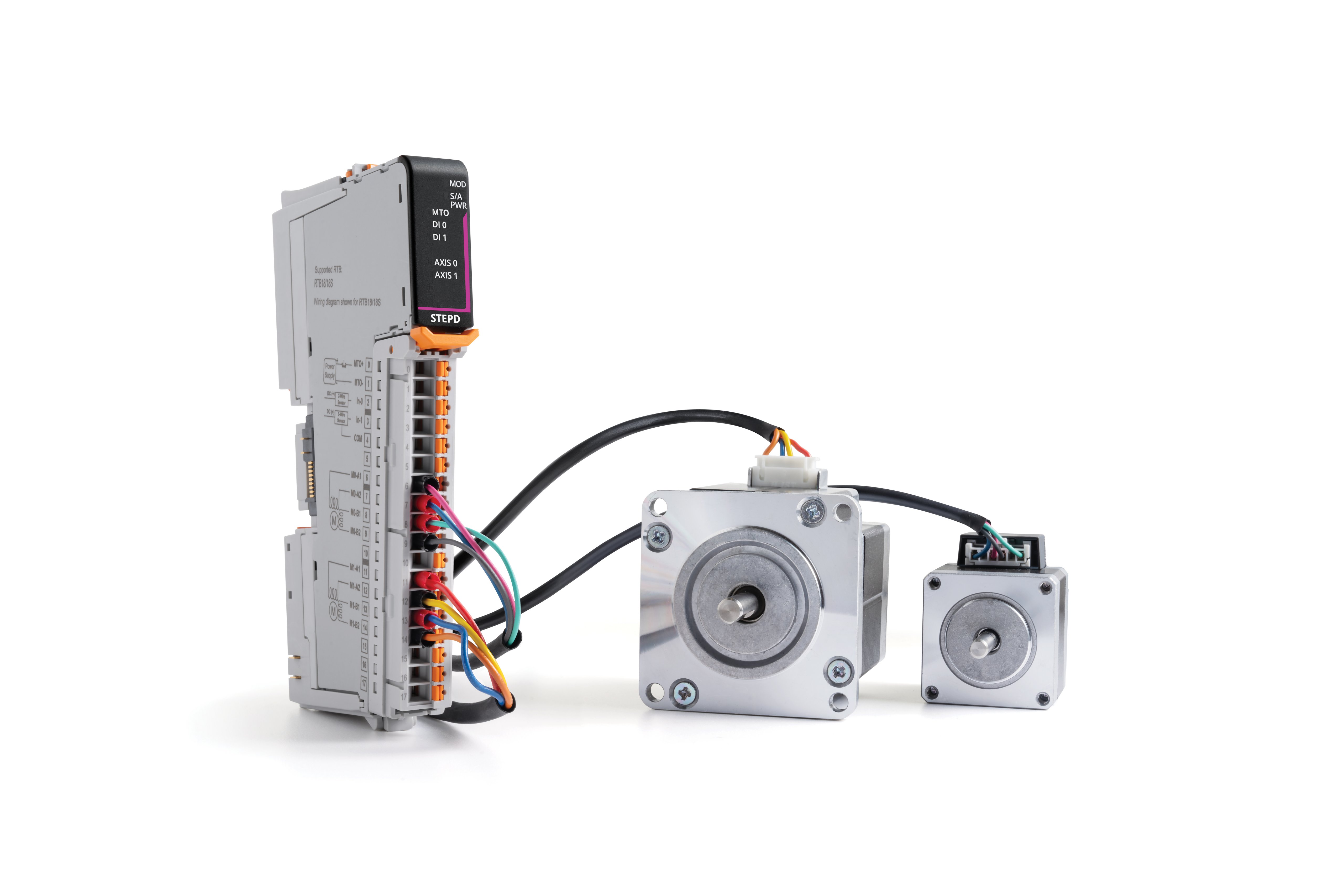 Right-facing view of Allen-Bradley PointMax I/O 5034-STEPD module with motor