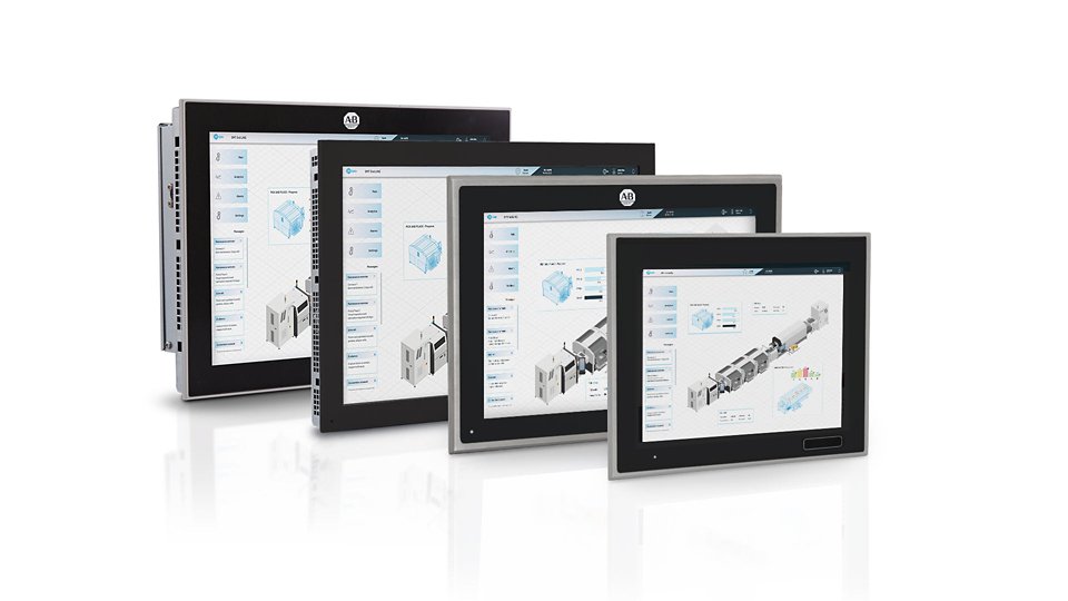 A row of four ASEM 6300 Industrial PCs and Monitors