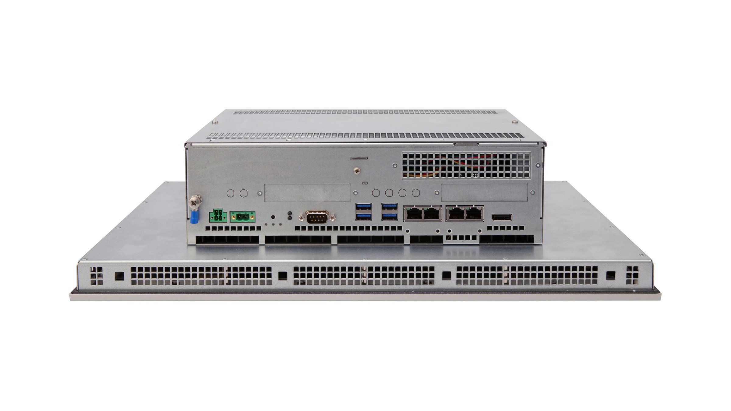 ASEM 6300P-SW2 Panel PC 背面影像，顯示連接埠配置