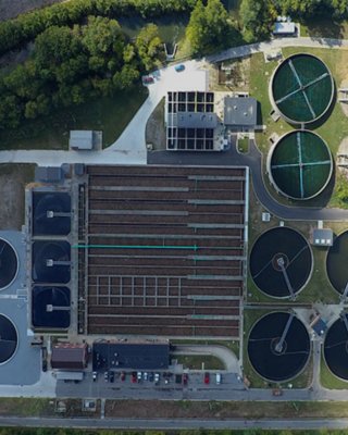 Aerial view of wasterwater treatment plant