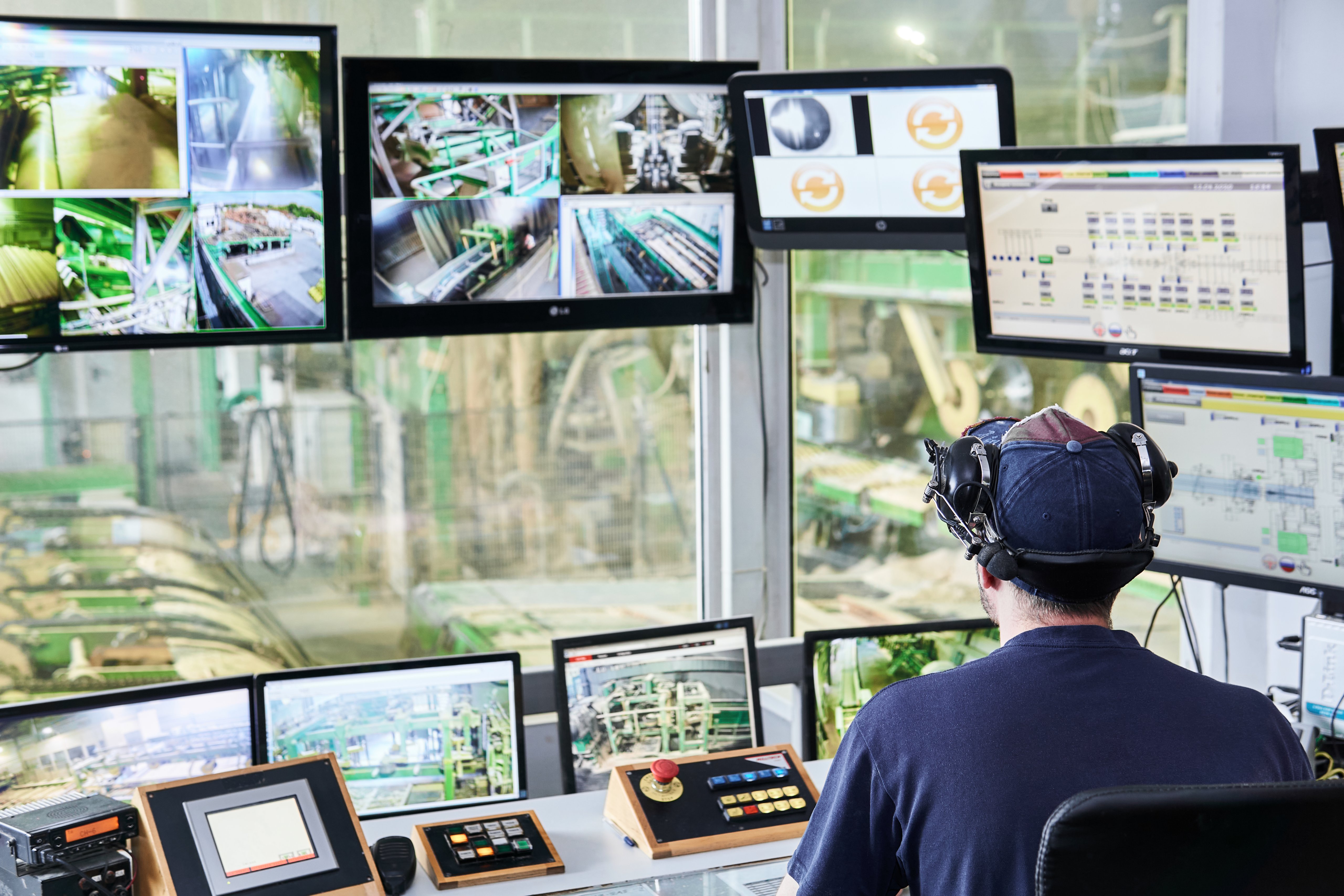 Central control center for an automated sawmill.