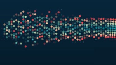 Big data visualization. Information analytics concept. Abstract stream information with circles array and binary code. Filtering machine algorithms. Sorting data. Vector technology background