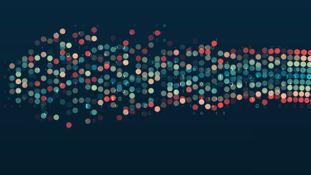 Big data visualization. Information analytics concept. Abstract stream information with circles array and binary code. Filtering machine algorithms. Sorting data. Vector technology background