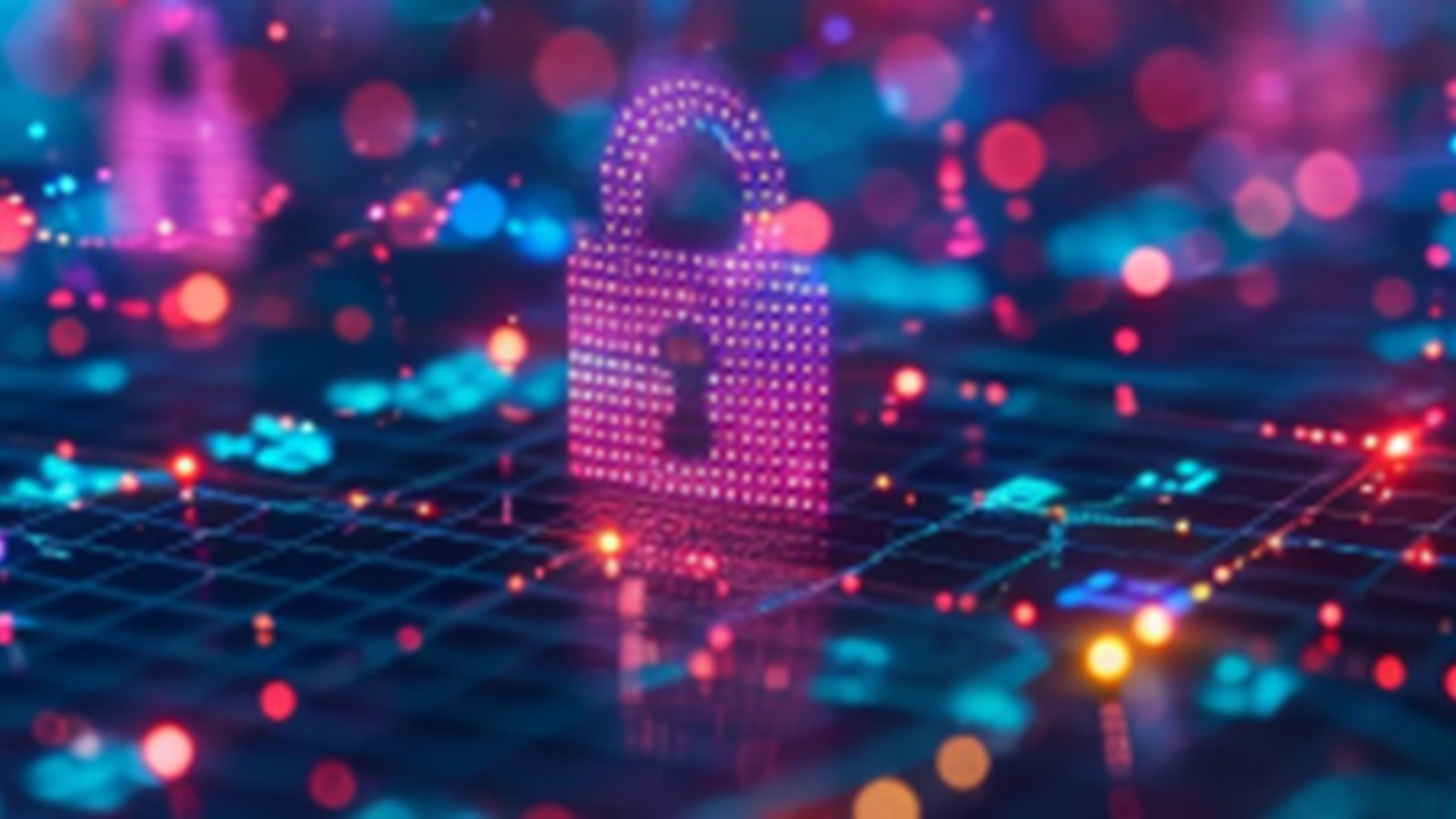 Digital Padlock Icon with Abstract Network Graphics for Cybersecurity.