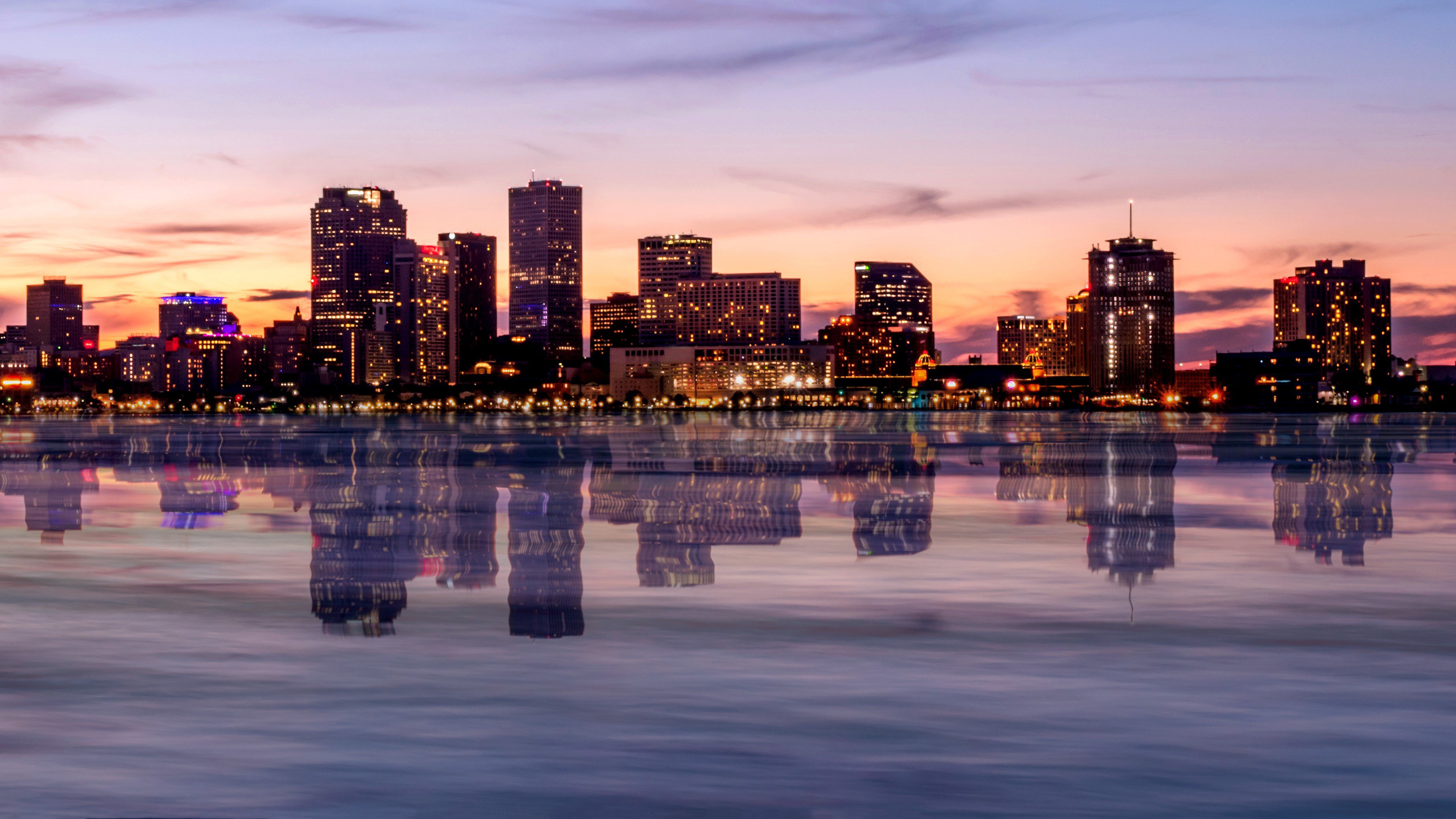 Downtown New Orleans under sunset