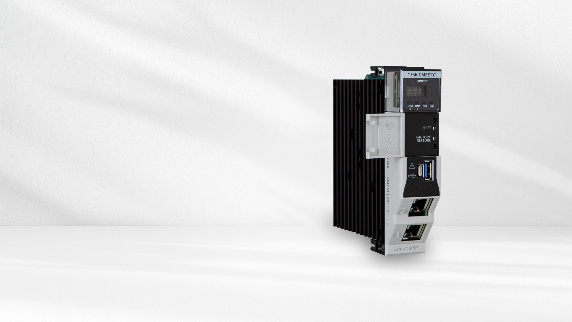 Left view of Embedded Edge Compute Module with gray door opening to the left