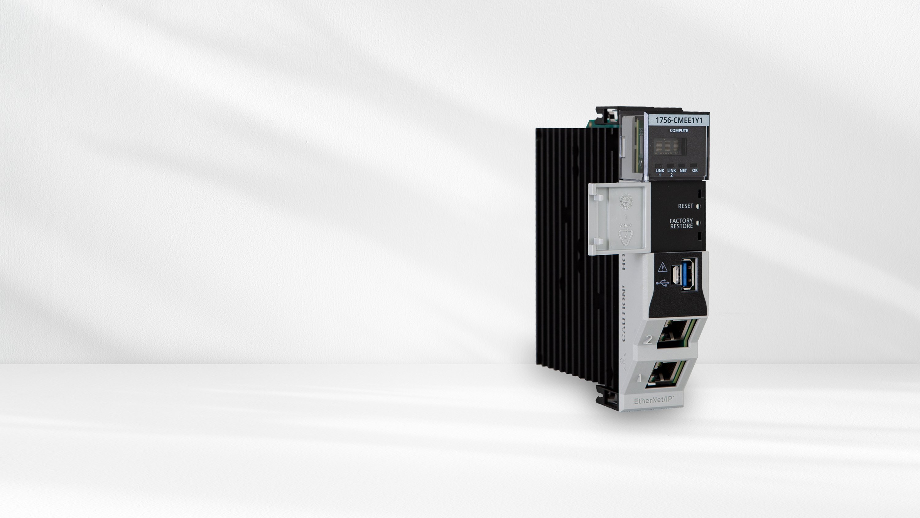 Left view of Embedded Edge Compute Module with gray door opening to the left