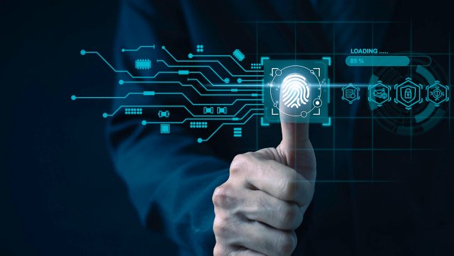 Fingerprint scanning biometric technology on glass illustration