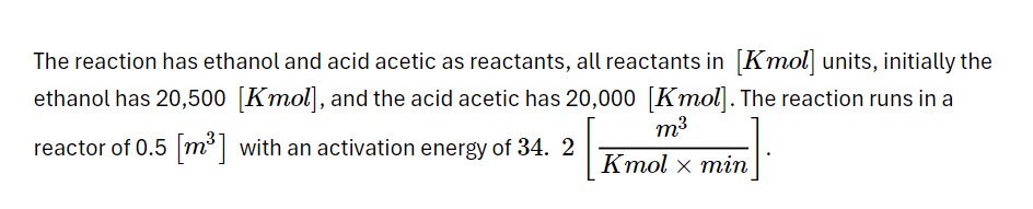 Ethyl Acetate and Ethanol Reaction under a Adiabatic model Formula2