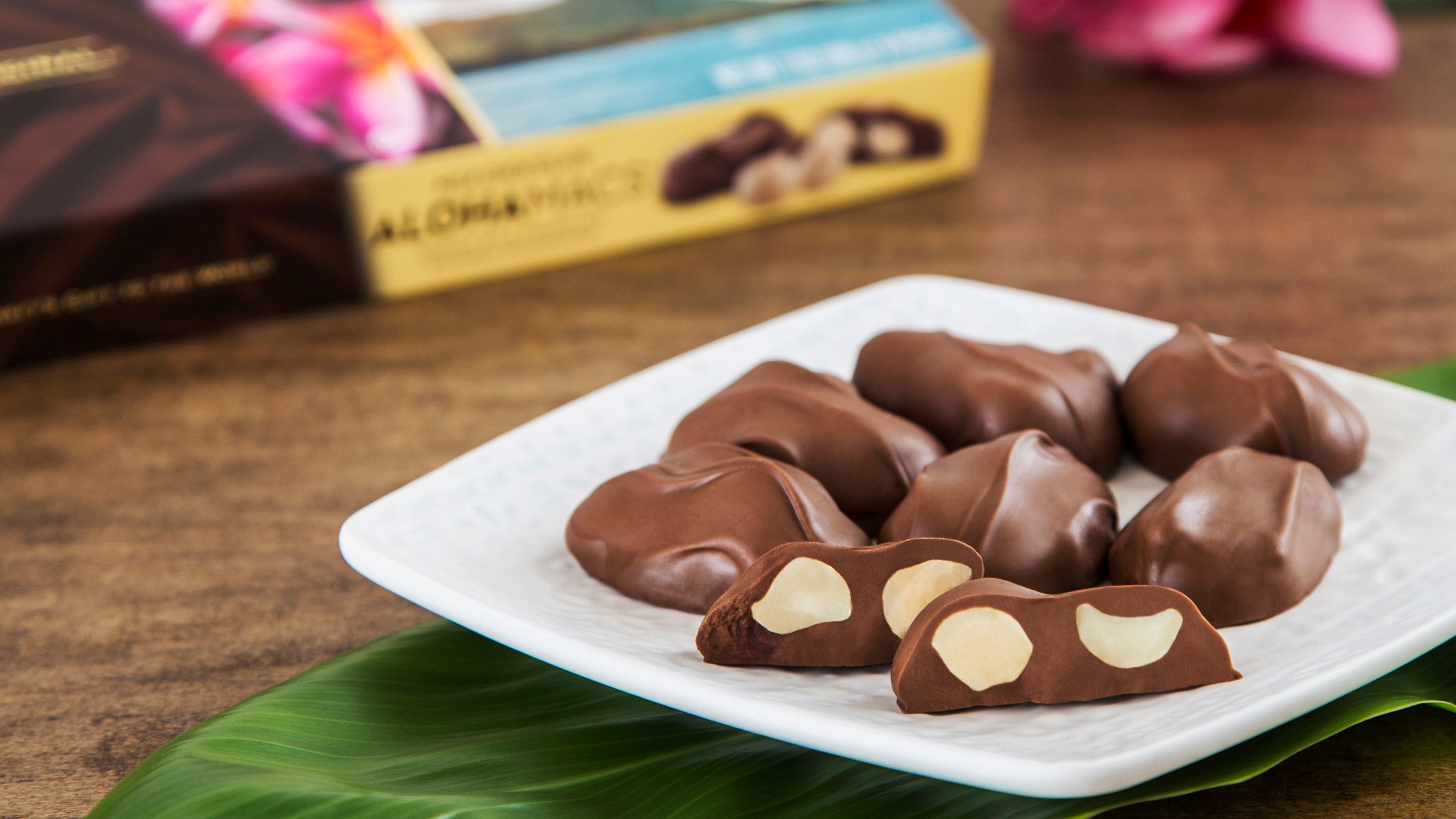 Hawaiian milk chocolates on a plate