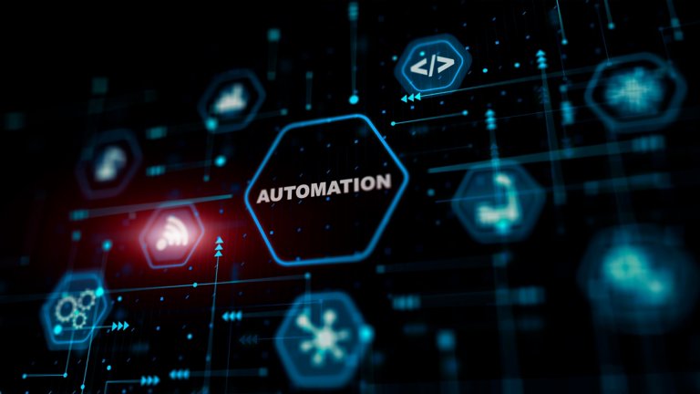 Ilustração do conceito de tecnologia de automação em fundo escuro