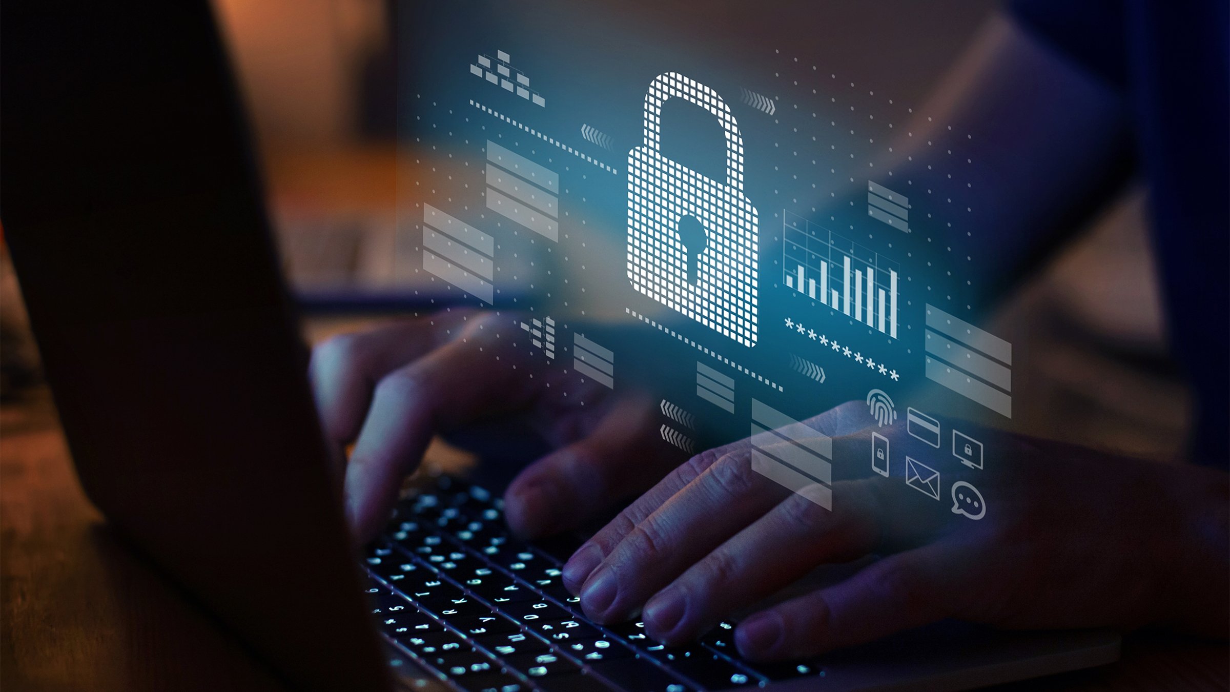 Internet network security online with padlock icon for cybersecurity data protection concept.