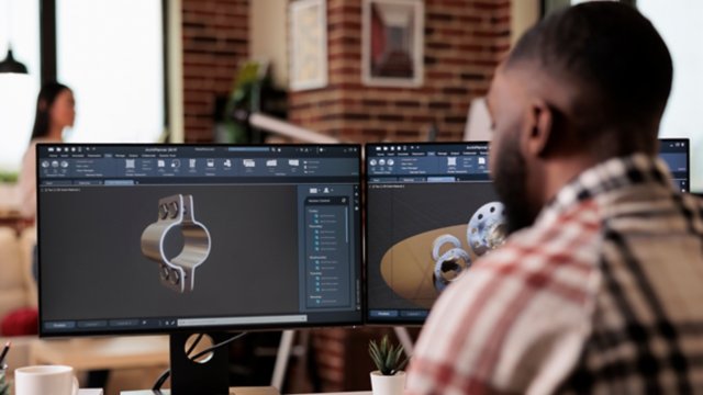 African american developer setting up gears model