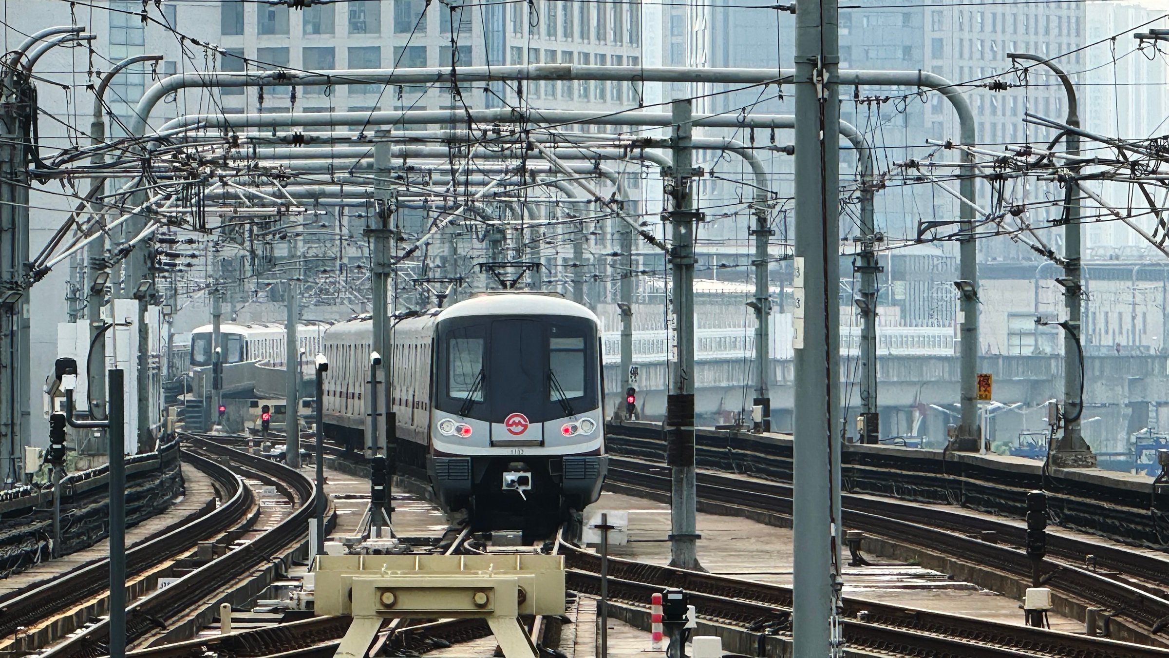 Shanghai,China-April 20th 2024: Shanghai Metro subway train on rail.