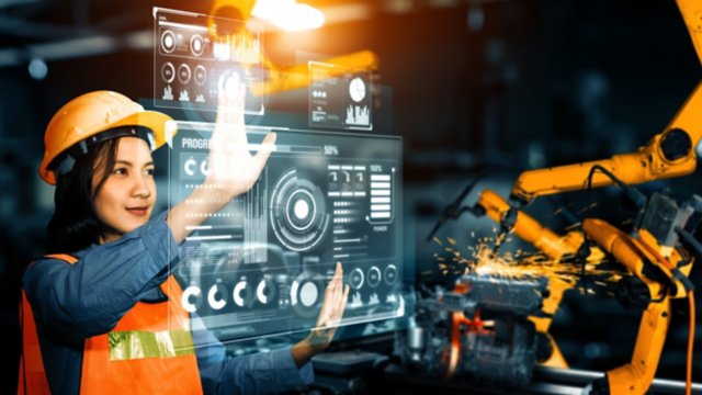 MLP Advanced robot arm system for digital industry and factory robotic technology. Automation manufacturing robot controlled by industry engineering using IOT software connected to internet network.