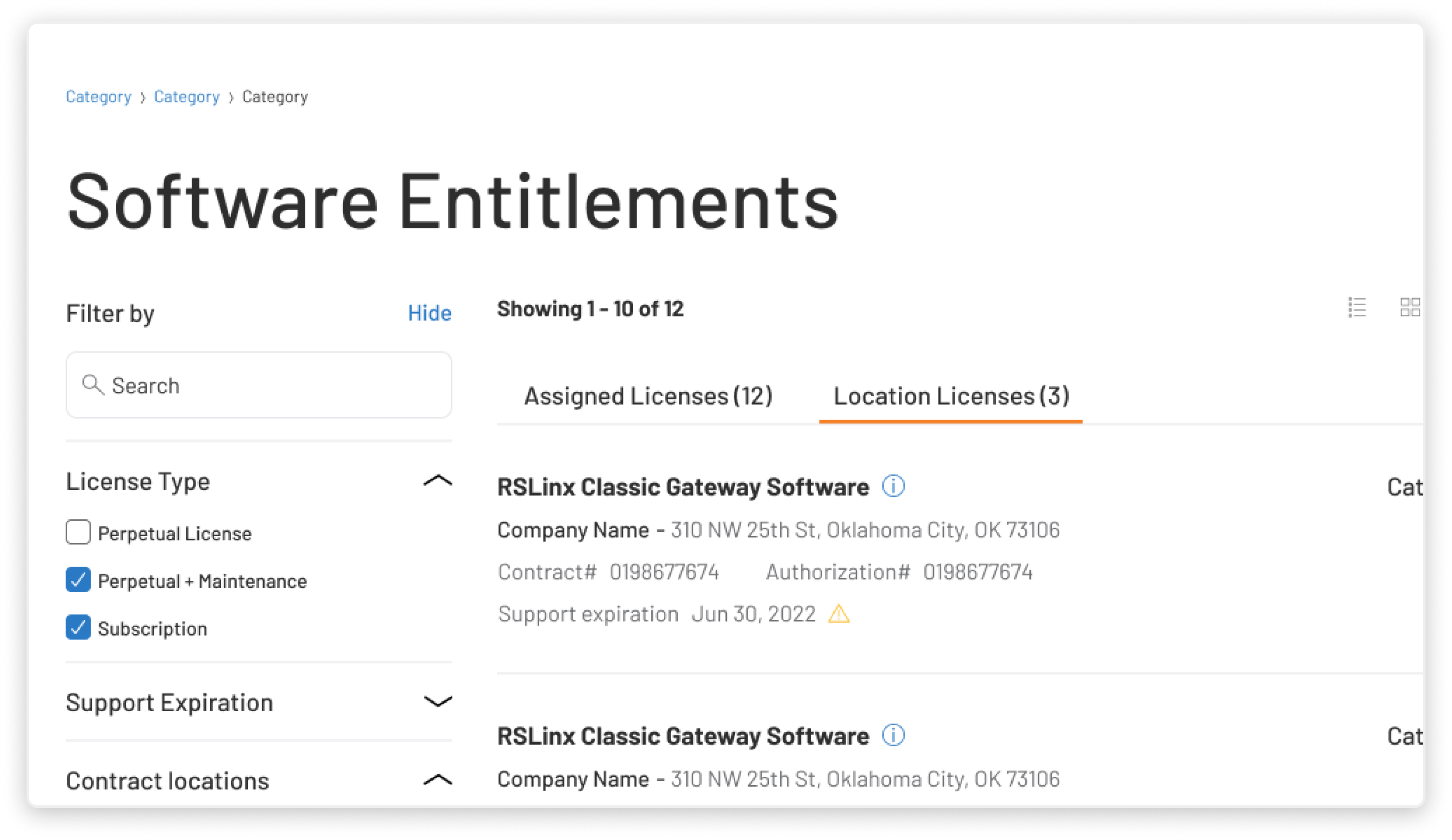 myRockwellAutomation Software Entitlements screenshot 