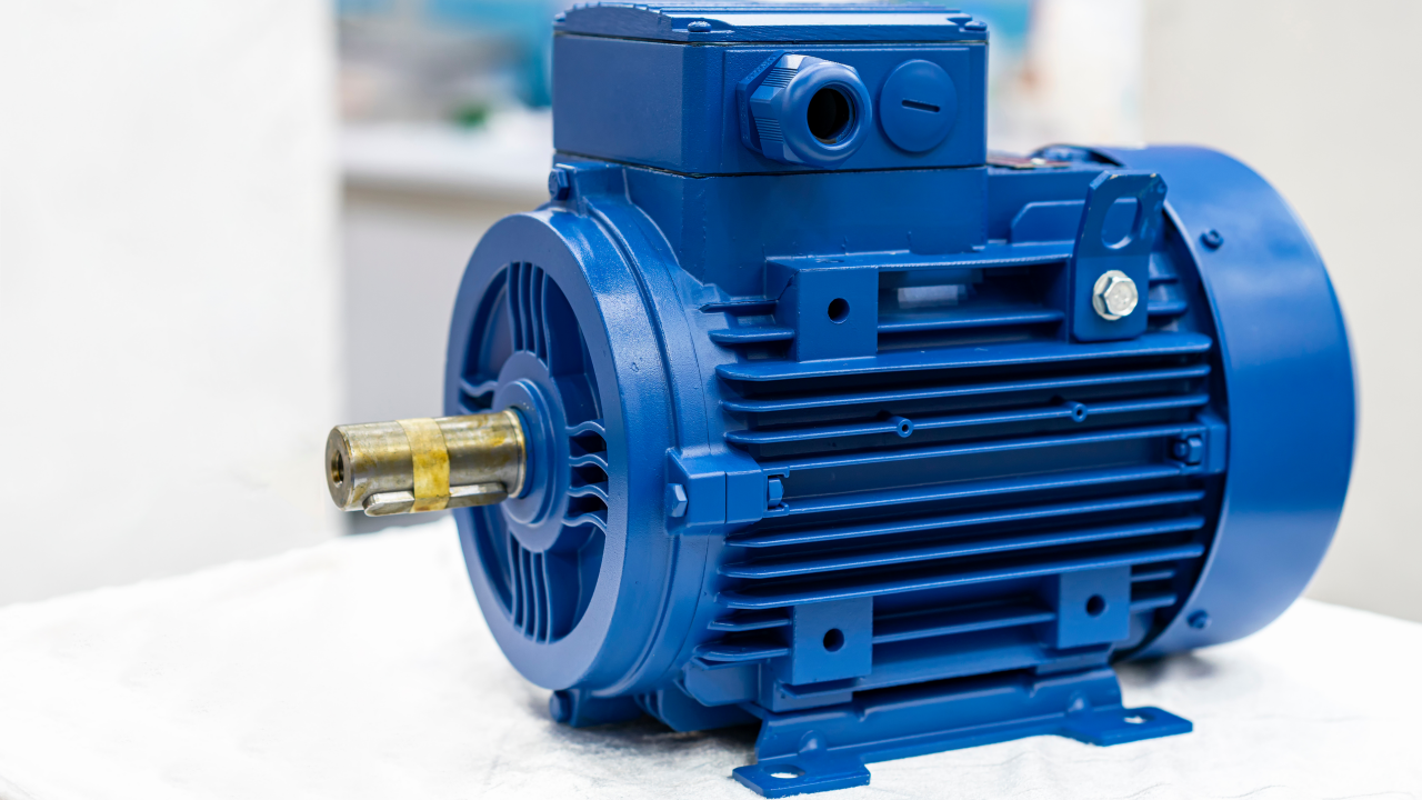 Close-up new electric 3 phase induction motor for industrial