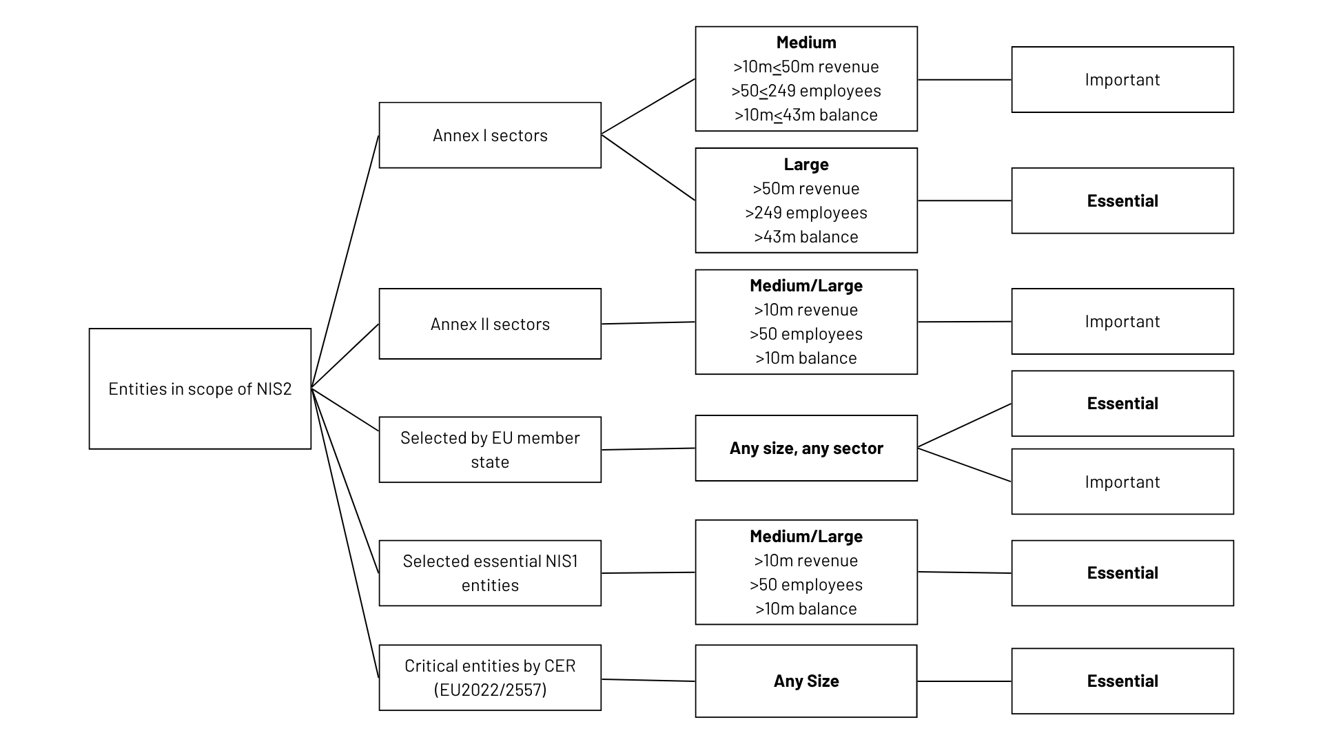 Diagram depicting what entities are in scope of the updated NIS2 regulation in Europe