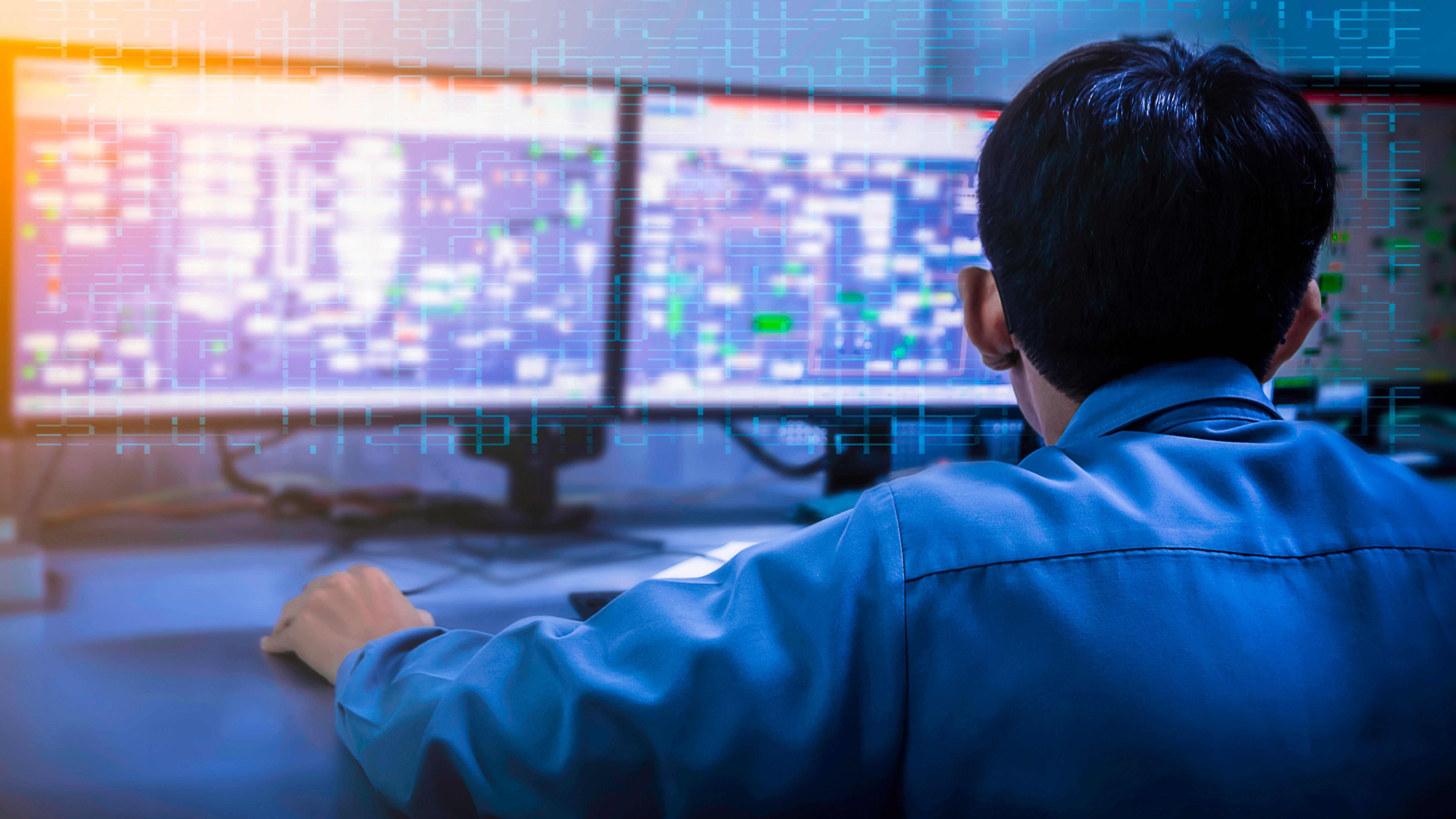 EngineeringLandscape of works with the tablet in the production control room.Control room of a steam Turbine,Generators of the coal-fired power plant for monitor process, business and industry concept