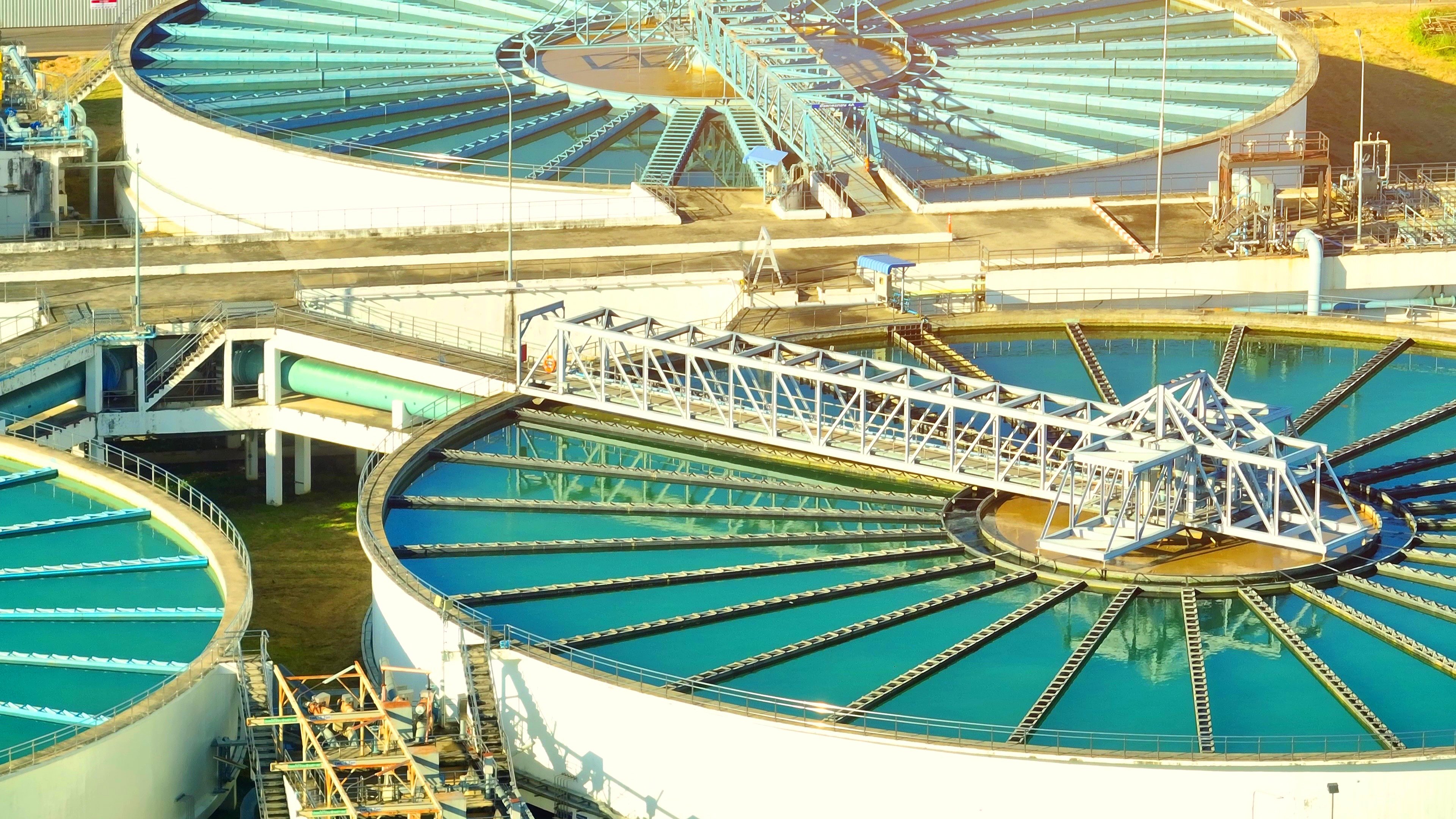 Overhead view of a wastewater treatment facility