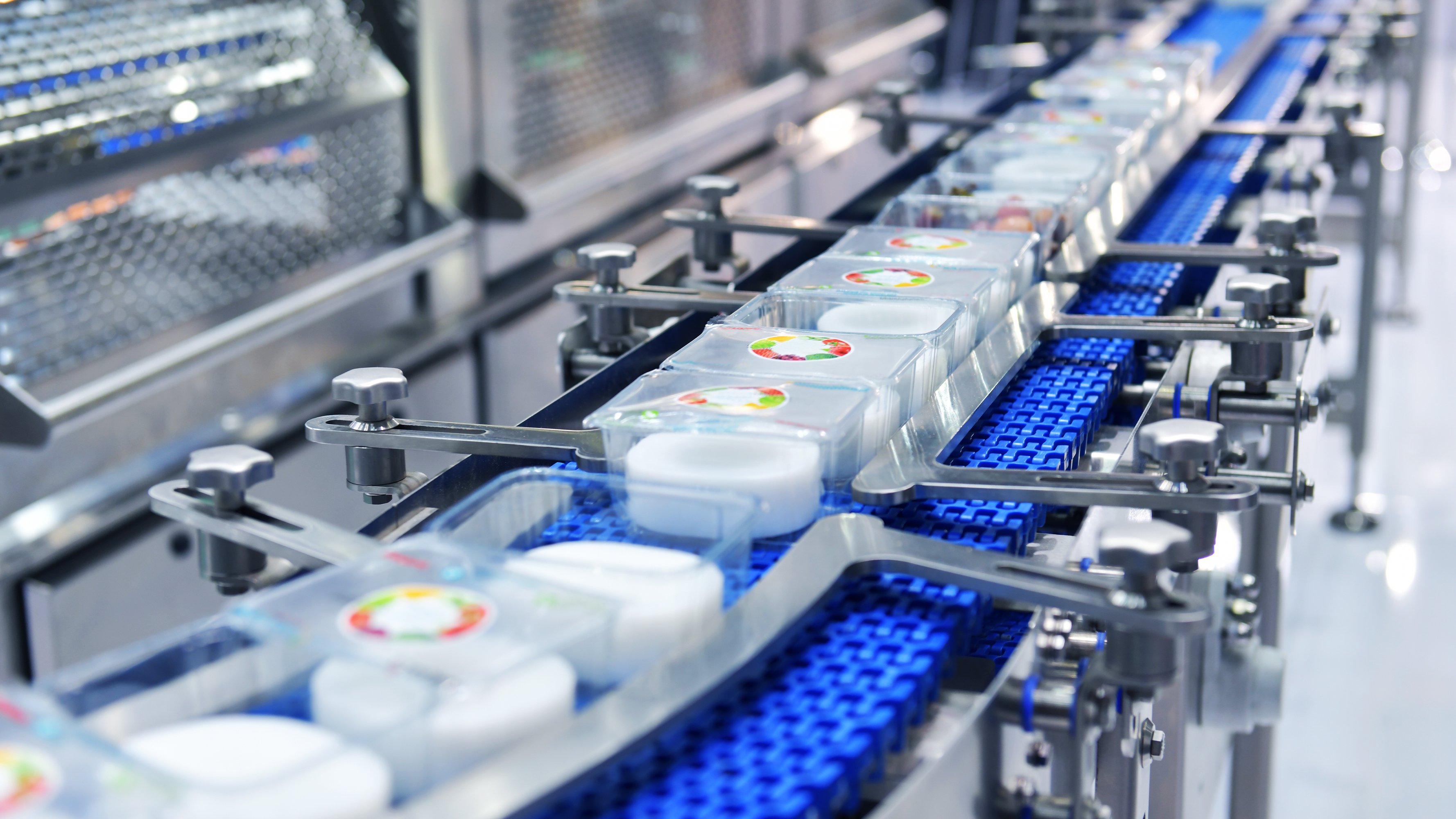 Packaging automated conveyor with plastic fruit packaging